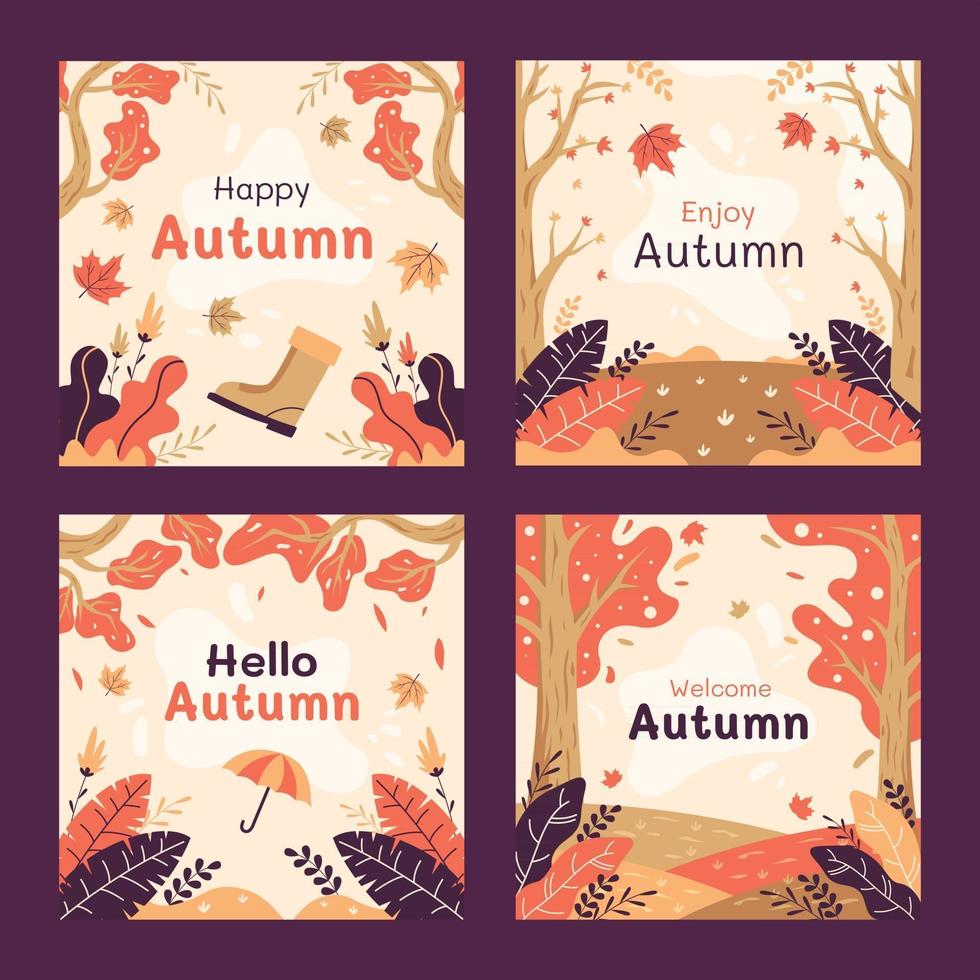 hola temporada de otoño conjunto de tarjetas vector