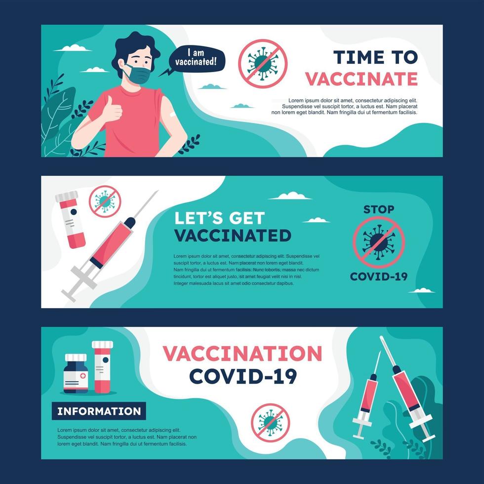 Banners de la campaña de vacunación covid-19. vector