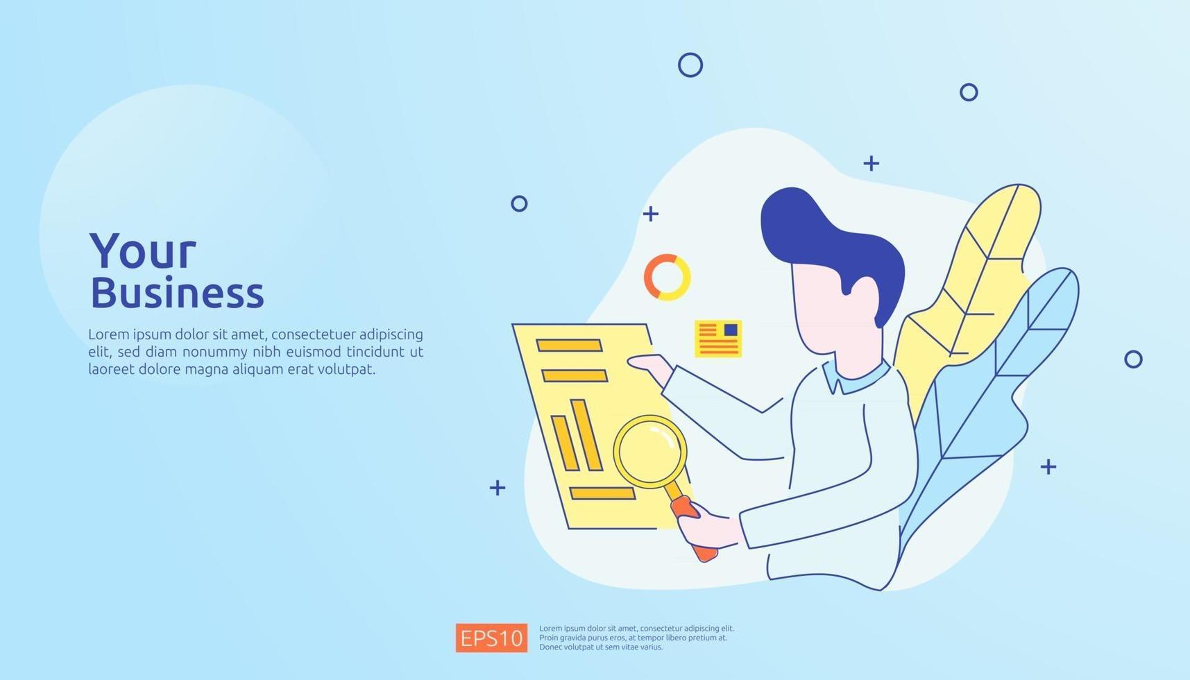 digital analysis concept for business market research, marketing strategy, auditing and financial. data visualization with character, charts and statistics for landing page, banner, presentation vector