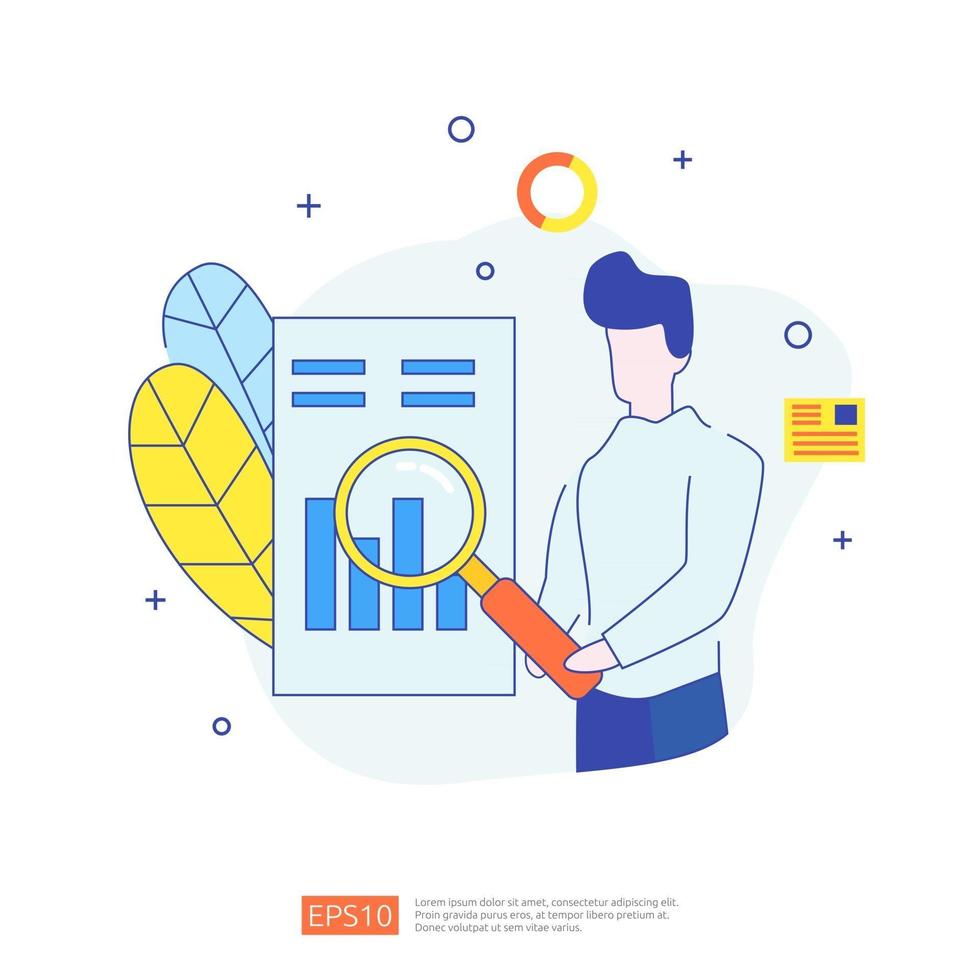 concepto de análisis digital para investigación de mercado empresarial, estrategia de marketing, auditoría y finanzas. visualización de datos con caracteres, gráficos y estadísticas para la página de destino, banner, presentación vector