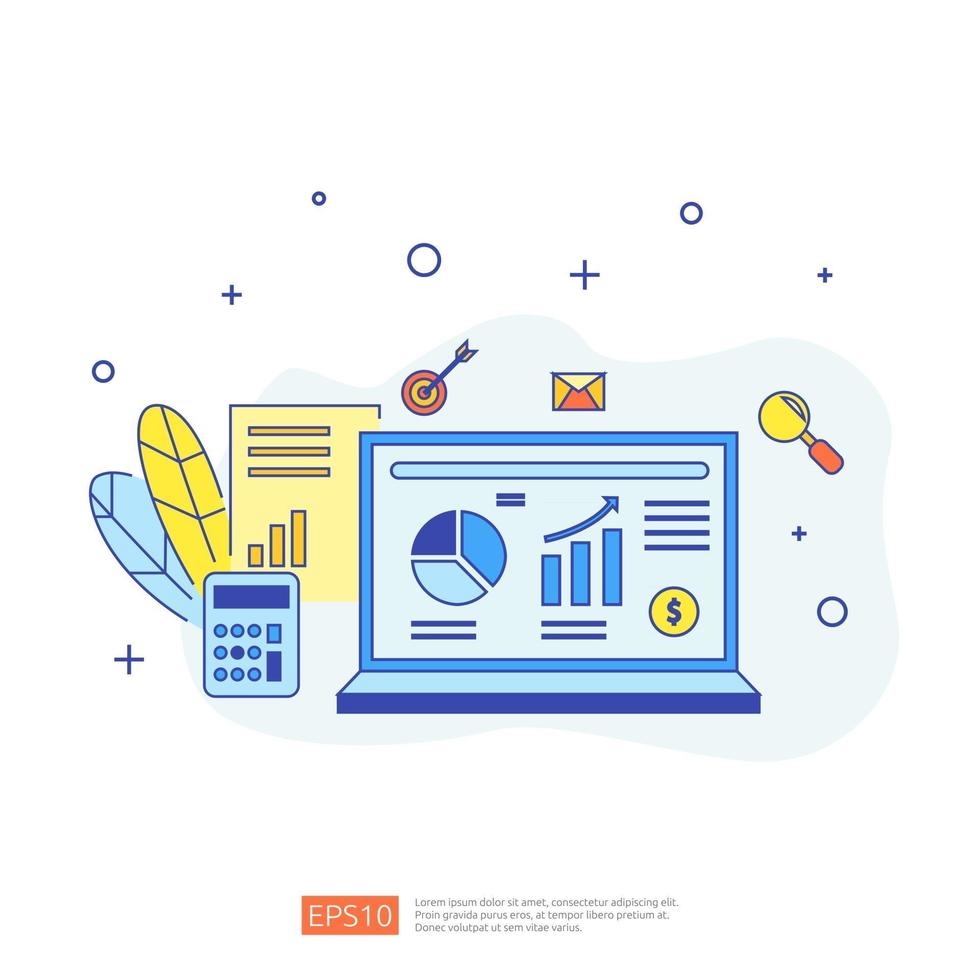 chart document data report concept for business statistics, investment analysis, planning research and finance audit accounting with paper sheet, hands, magnifier, paperwork, charts, graphs element vector