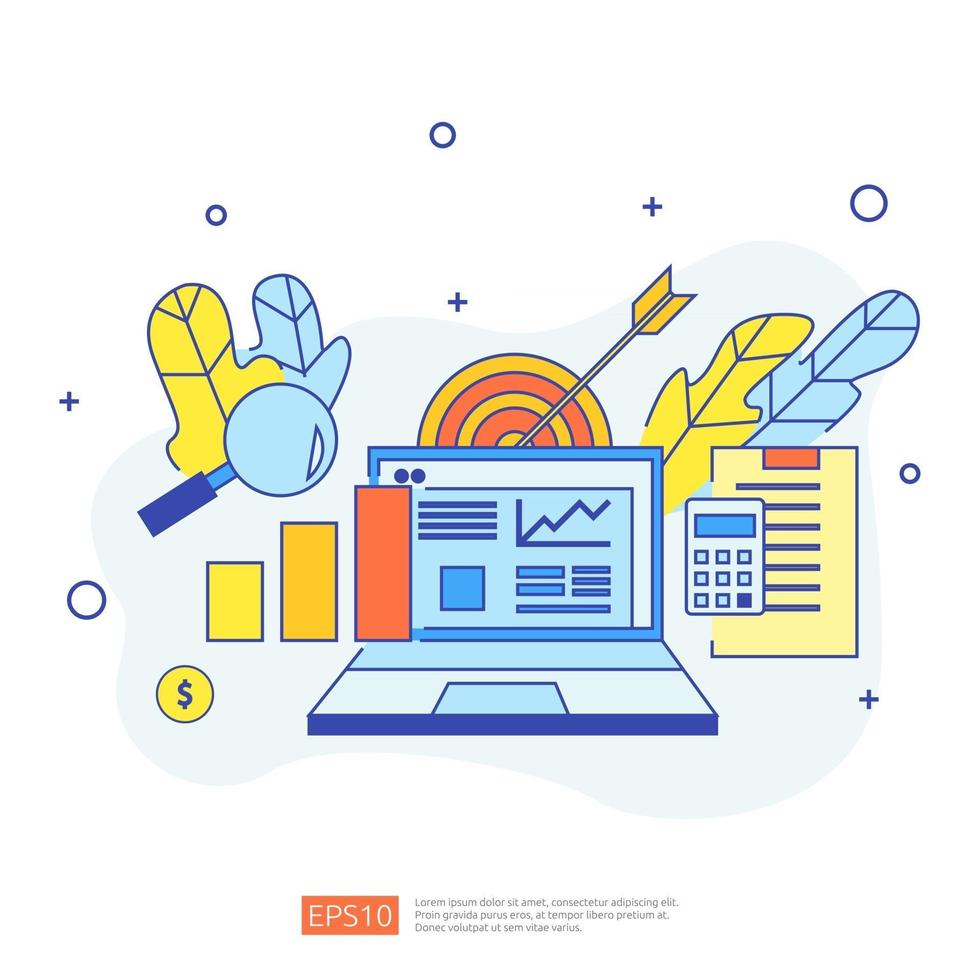 chart document data report concept for business statistics, investment analysis, planning research and finance audit accounting with paper sheet, hands, magnifier, paperwork, charts, graphs element vector