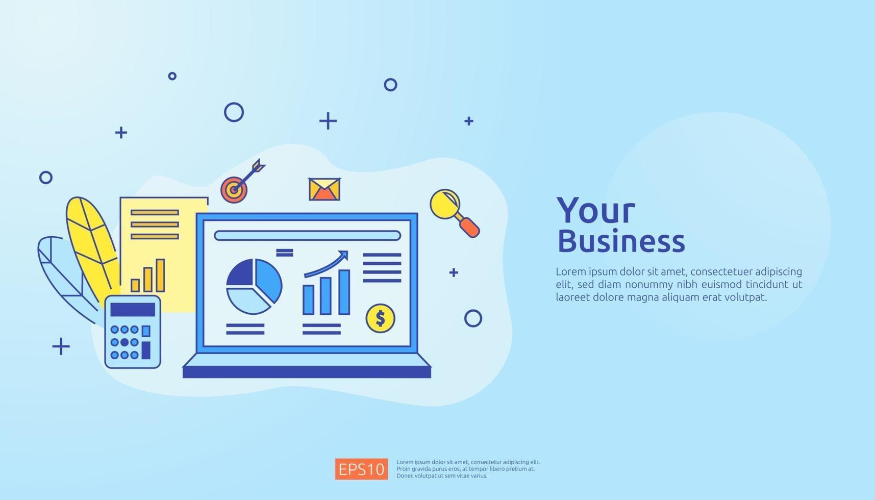 chart document data report concept for business statistics, investment analysis, planning research and finance audit accounting with paper sheet, hands, magnifier, paperwork, charts, graphs element vector