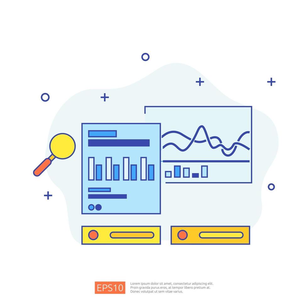 datos gráficos digitales para seo analítica y estratégica. información estadística, documento de informe de auditoría financiera, investigación de mercados para el concepto de gestión empresarial. ilustración vectorial para infografía vector