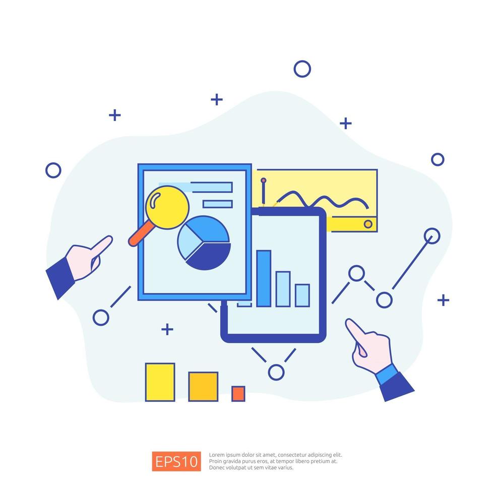 digital graph data for SEO analytics and strategic. statistics information, financial audit report document, marketing research for business management concept. vector illustration for infographic