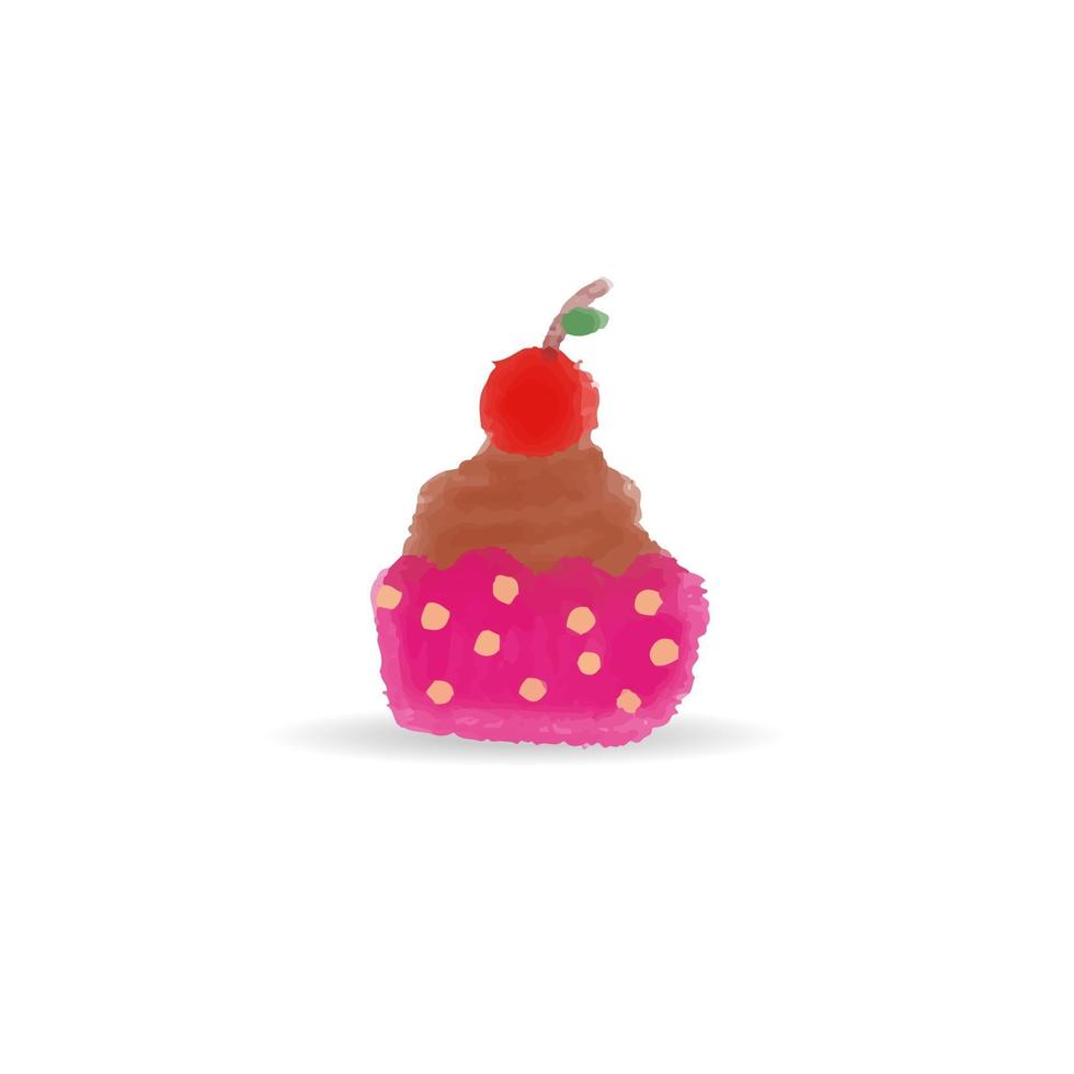 Ilustración de vector de cupcake de dibujos animados aislado. lindo pastel de taza con imágenes prediseñadas de cobertura de cereza para tarjetas de felicitación, aniversarios, pancartas web, medios sociales e impresos