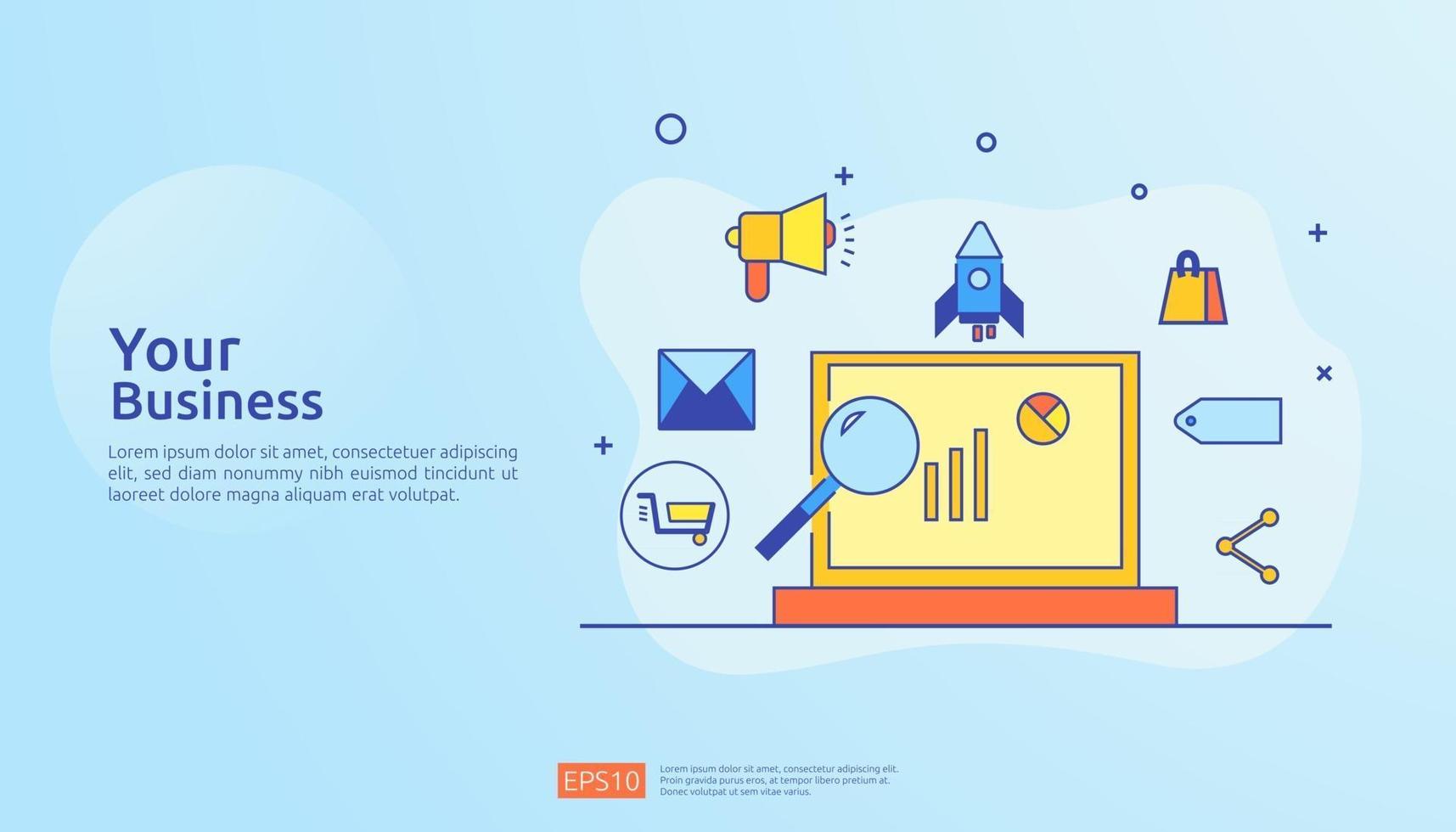digital marketing strategy concept vector illustration. Business growth graph and chart increase to success. Return on investment ROI or increase profit. Finance stretching rising up for  banner