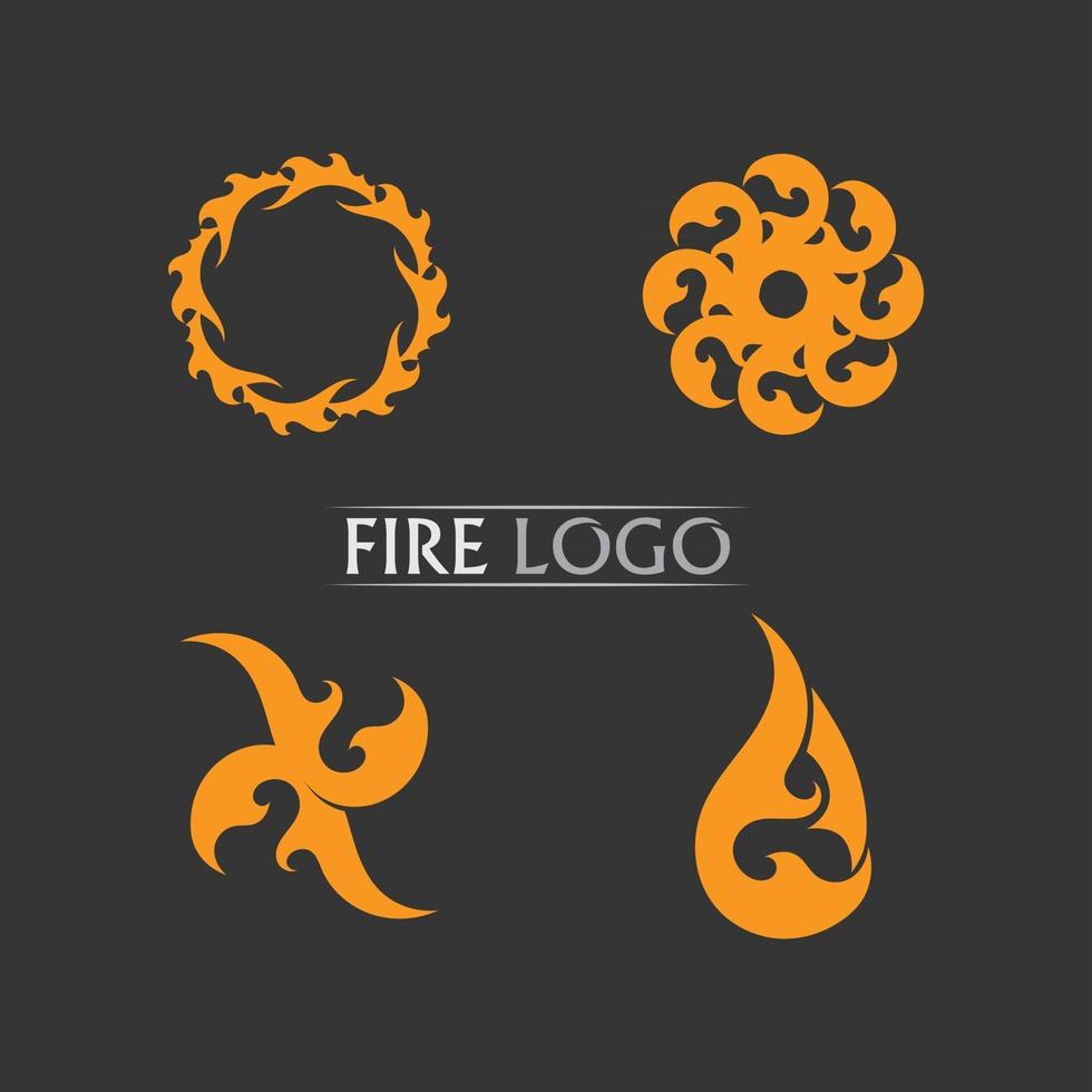 Diseño de logotipo de fuego y llama y vector hot stuff objeto de ilustración de diseño de conjunto de iconos en llamas naranja