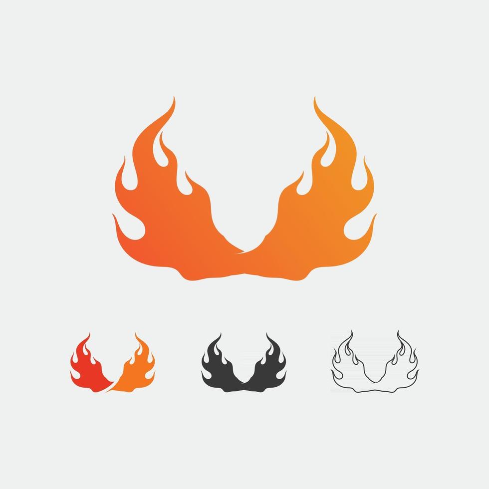 Diseño de logotipo de fuego y llama y vector hot stuff objeto de ilustración de diseño de conjunto de iconos en llamas naranja