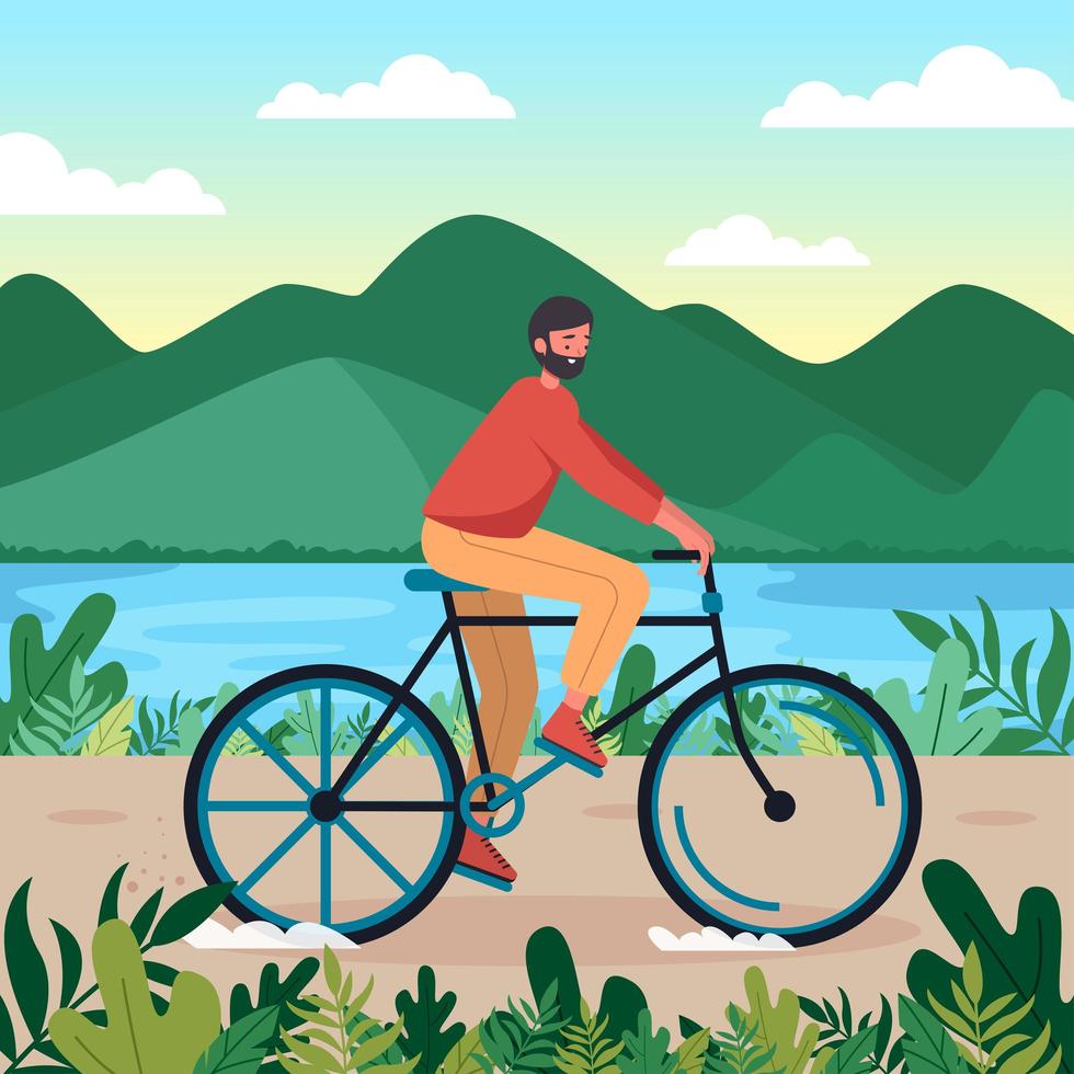 Young Man Ride Bicycle in the Park vector