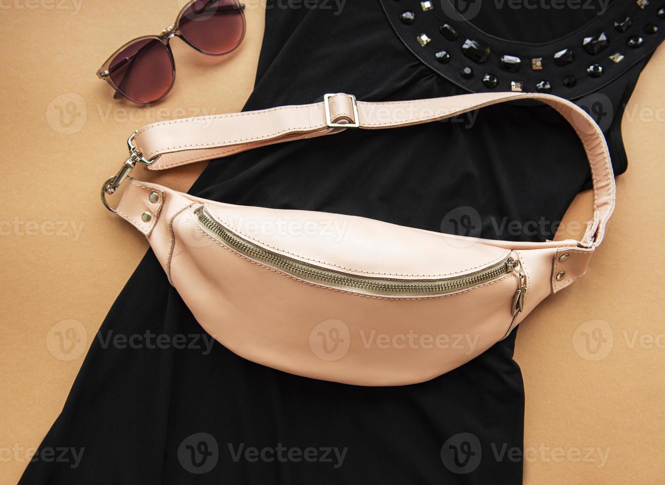 Pink leather belt bag photo