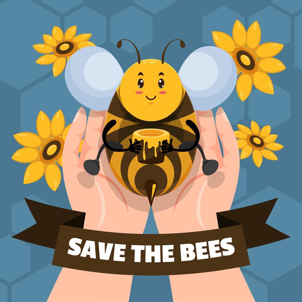 Salva a las abejas para la campaña de protección de las abejas melíferas. vector