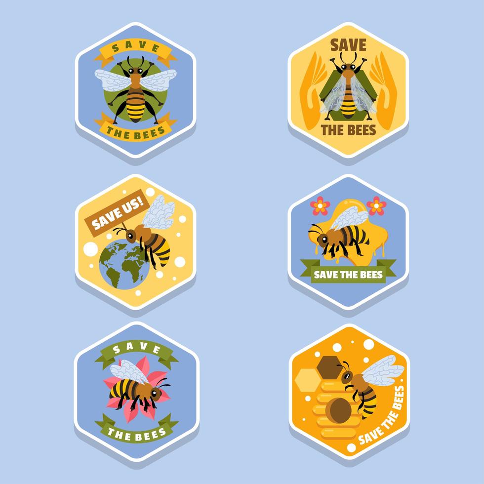 Save the Bees for Honey Bee Protection Sticker Set vector