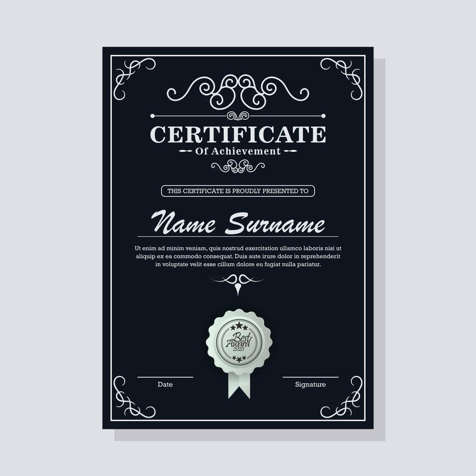 dark certificate of achievement vintage style vector