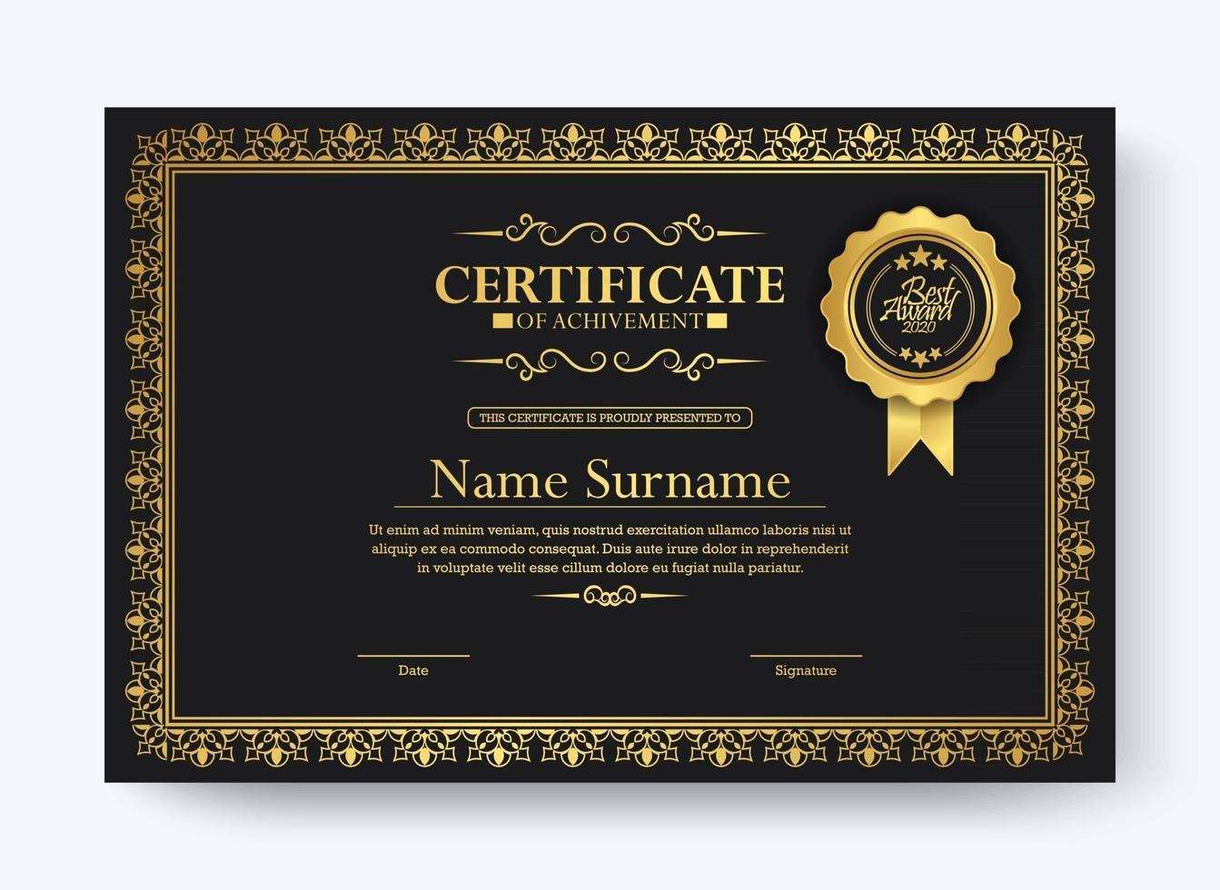 Classic certificate of achievement award template vector