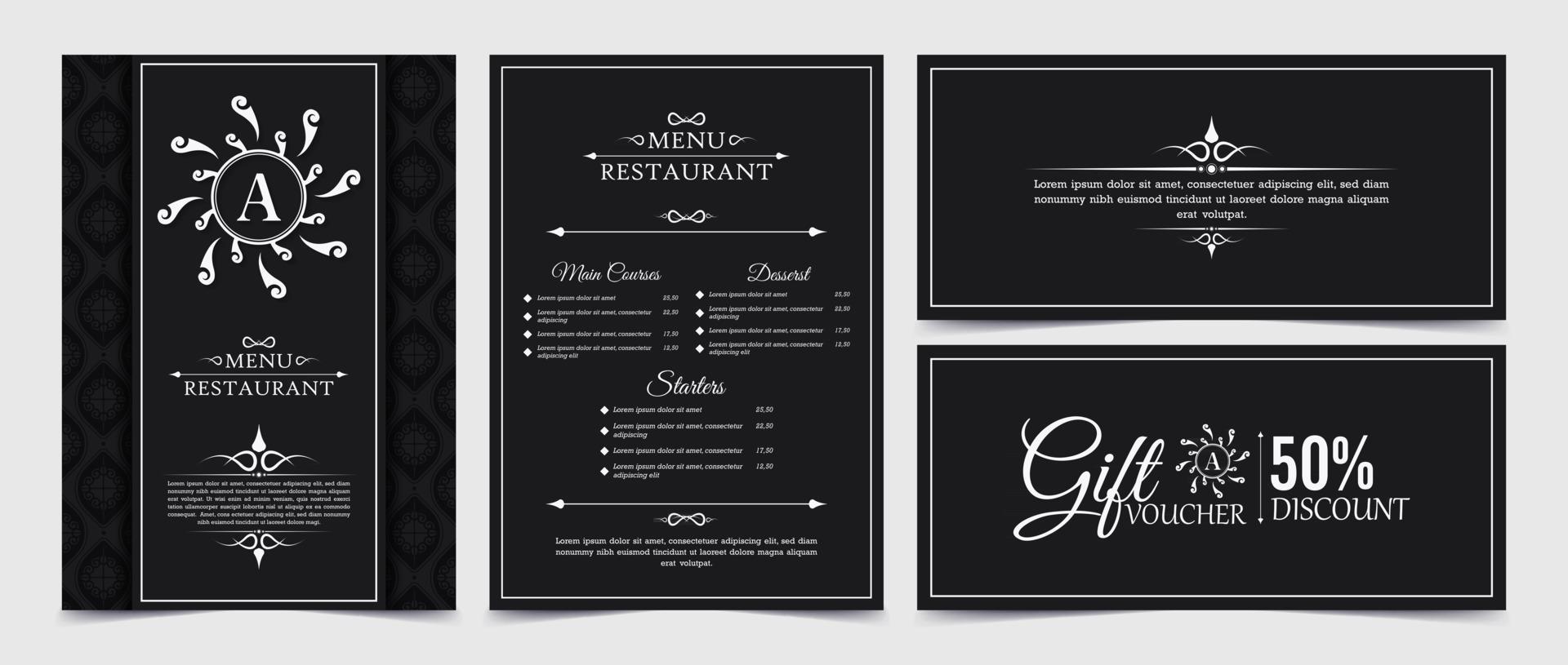 Menu restaurant luxury gift voucher design template vector