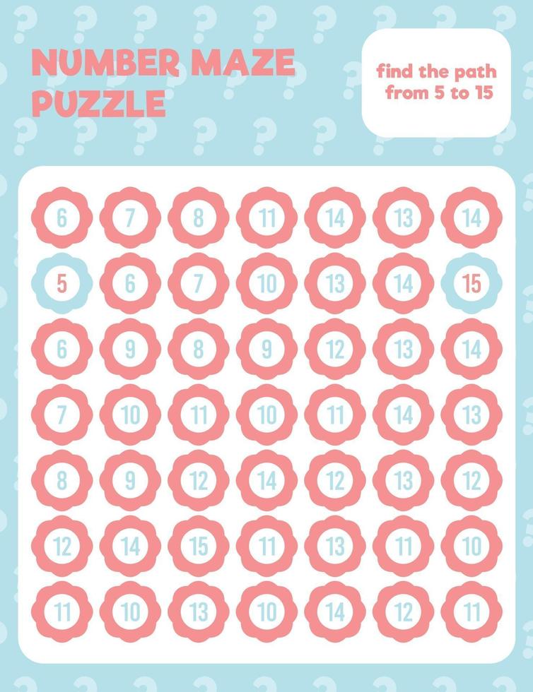 Math number maze puzzle. Prinatble math worksheet page. vector