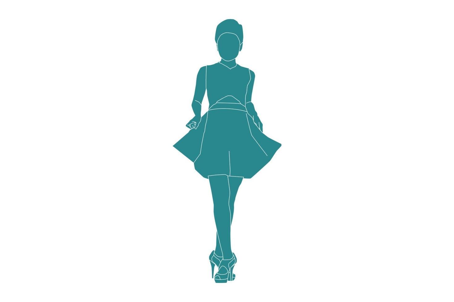 Vector illustration of elegant woman posing, Flat style with outline