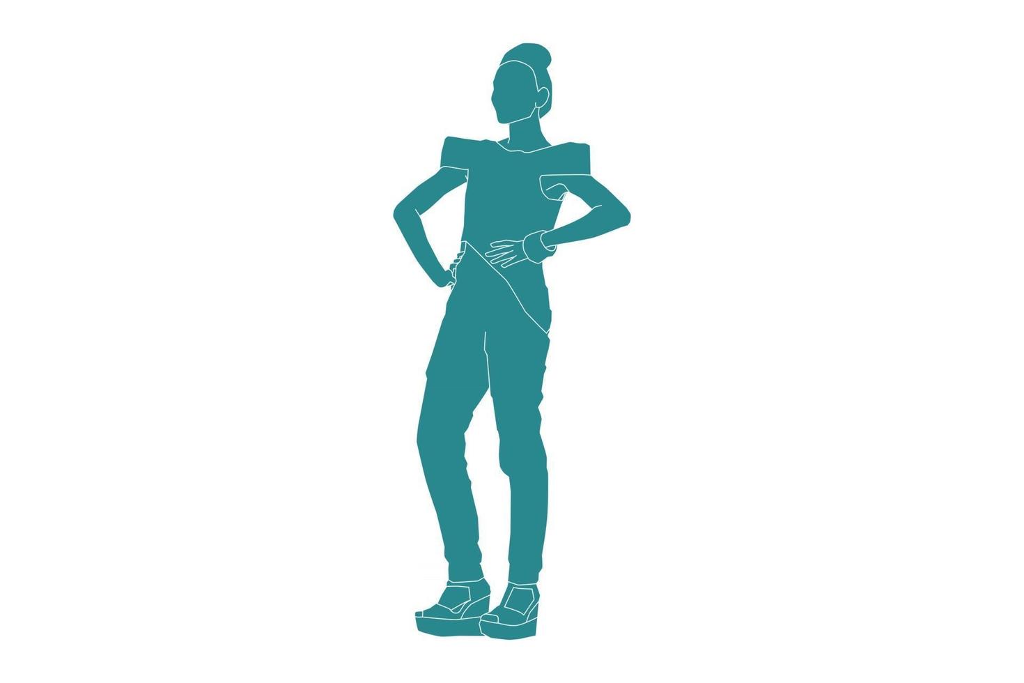 Vector illustration of fashionable woman posing, Flat style with outline