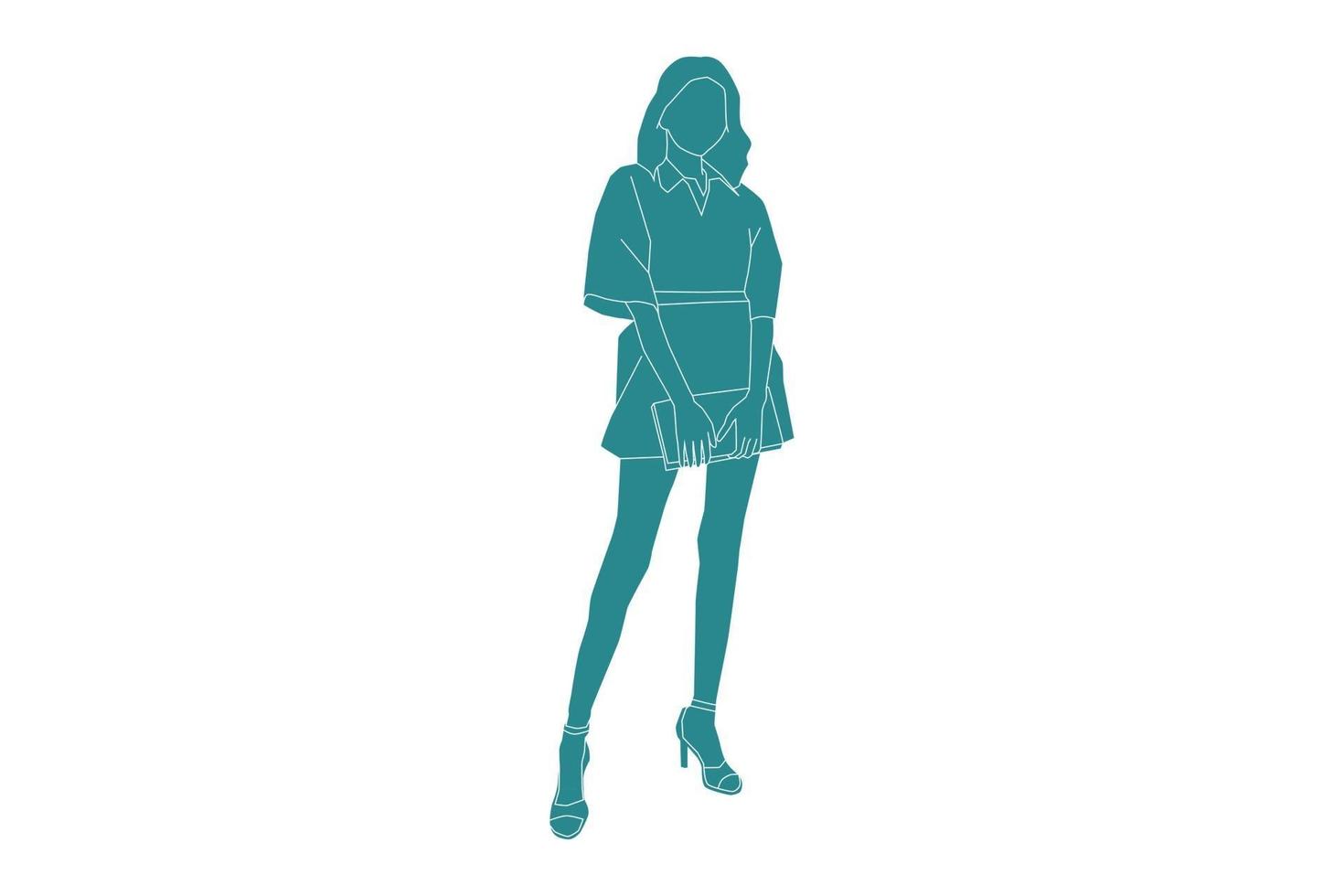 Vector illustration of fashionable woman posing, Flat style with outline