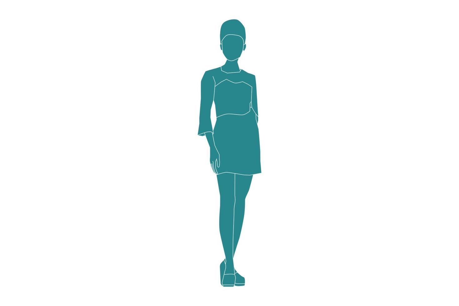 Vector illustration of elegant woman posing, Flat style with outline