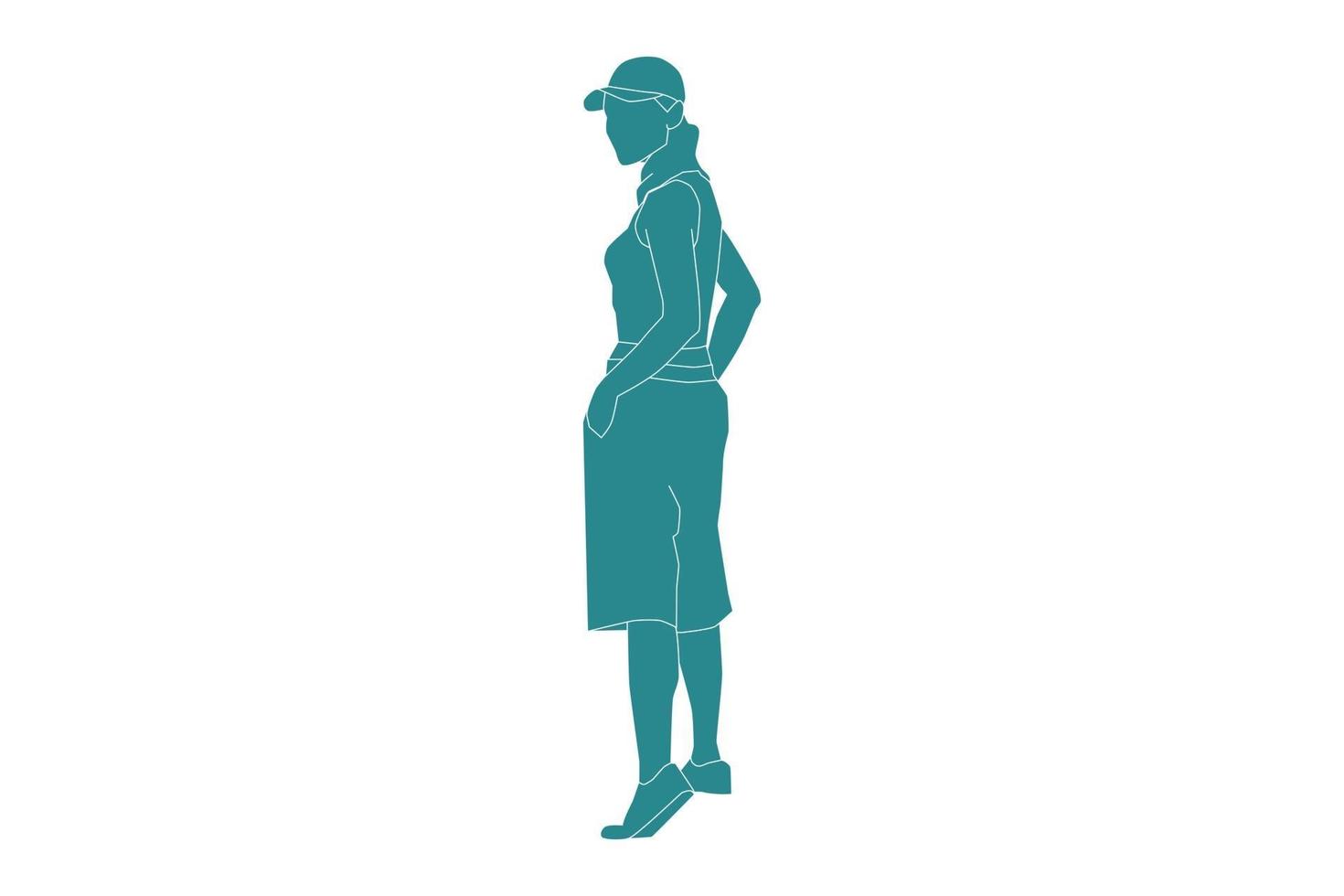 ilustración vectorial de mujer deportiva posando, estilo plano con contorno vector