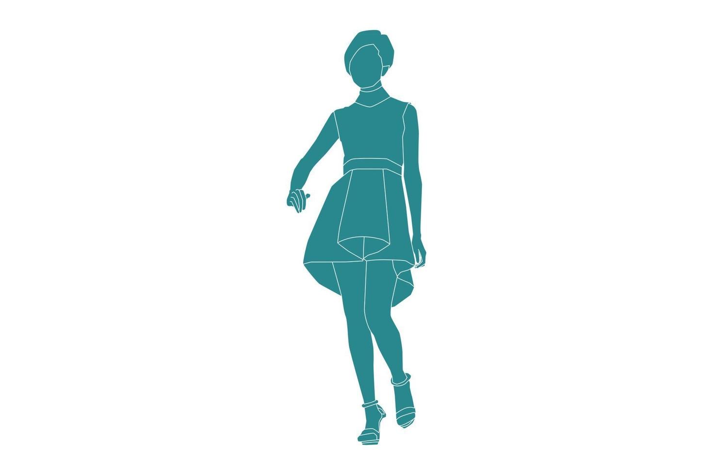 Vector illustration of elegant woman posing, Flat style with outline