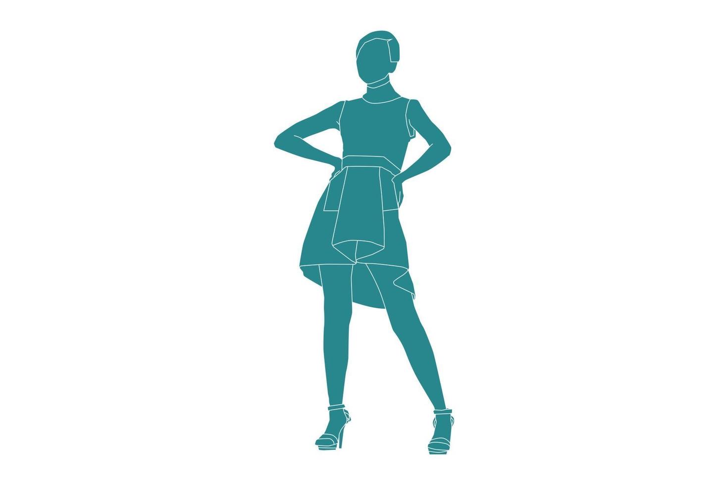 ilustración vectorial de mujer de moda posando, estilo plano con contorno vector