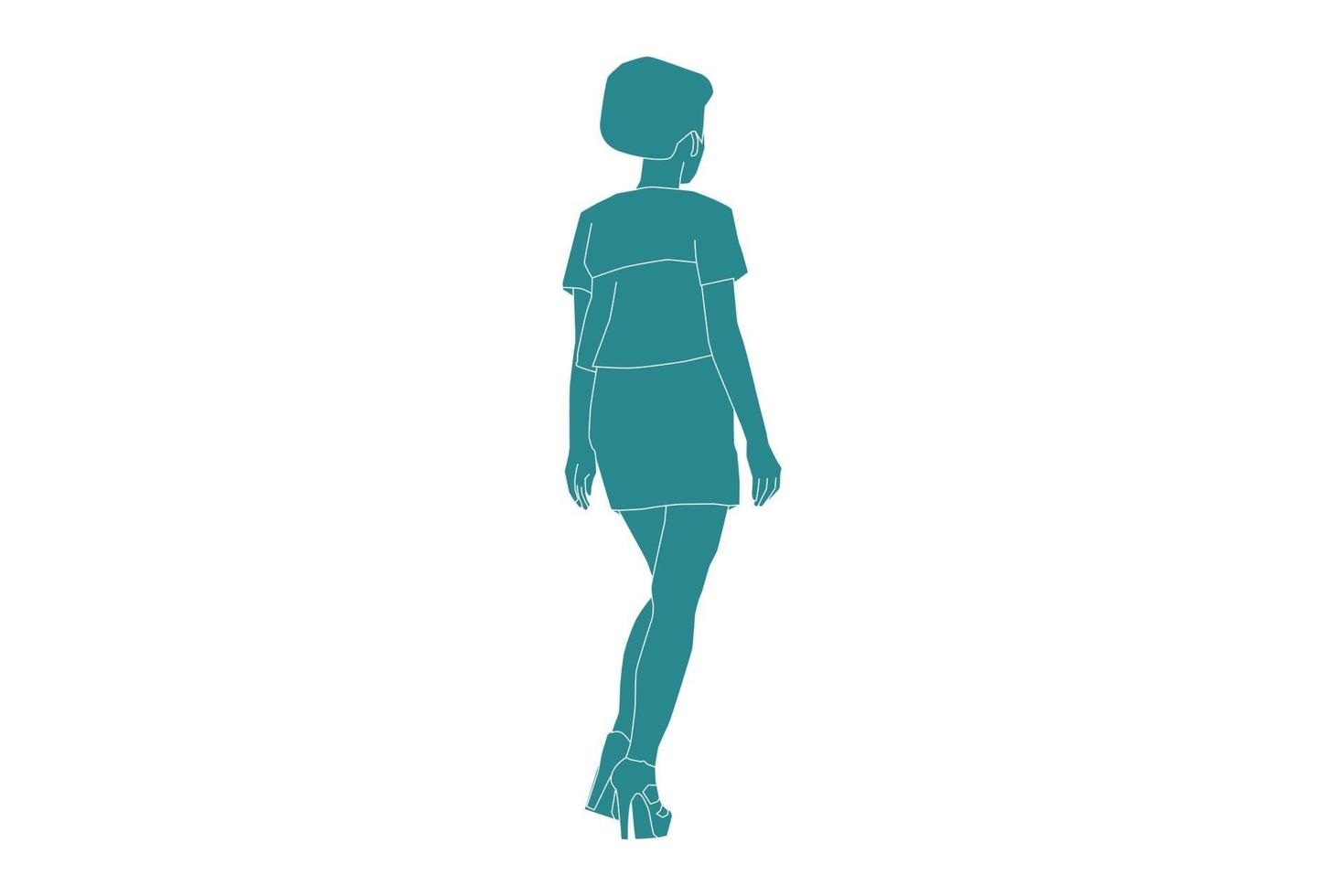 Vector illustration of elegant woman posing, Flat style with outline