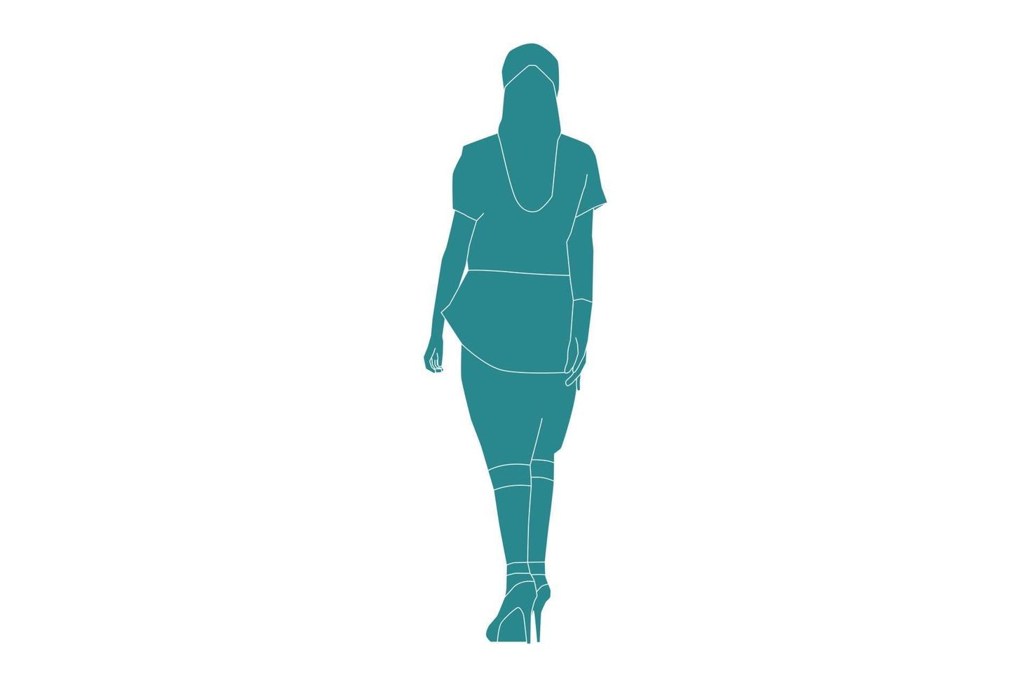 Ilustración vectorial de mujer casual caminando, estilo plano con contorno vector