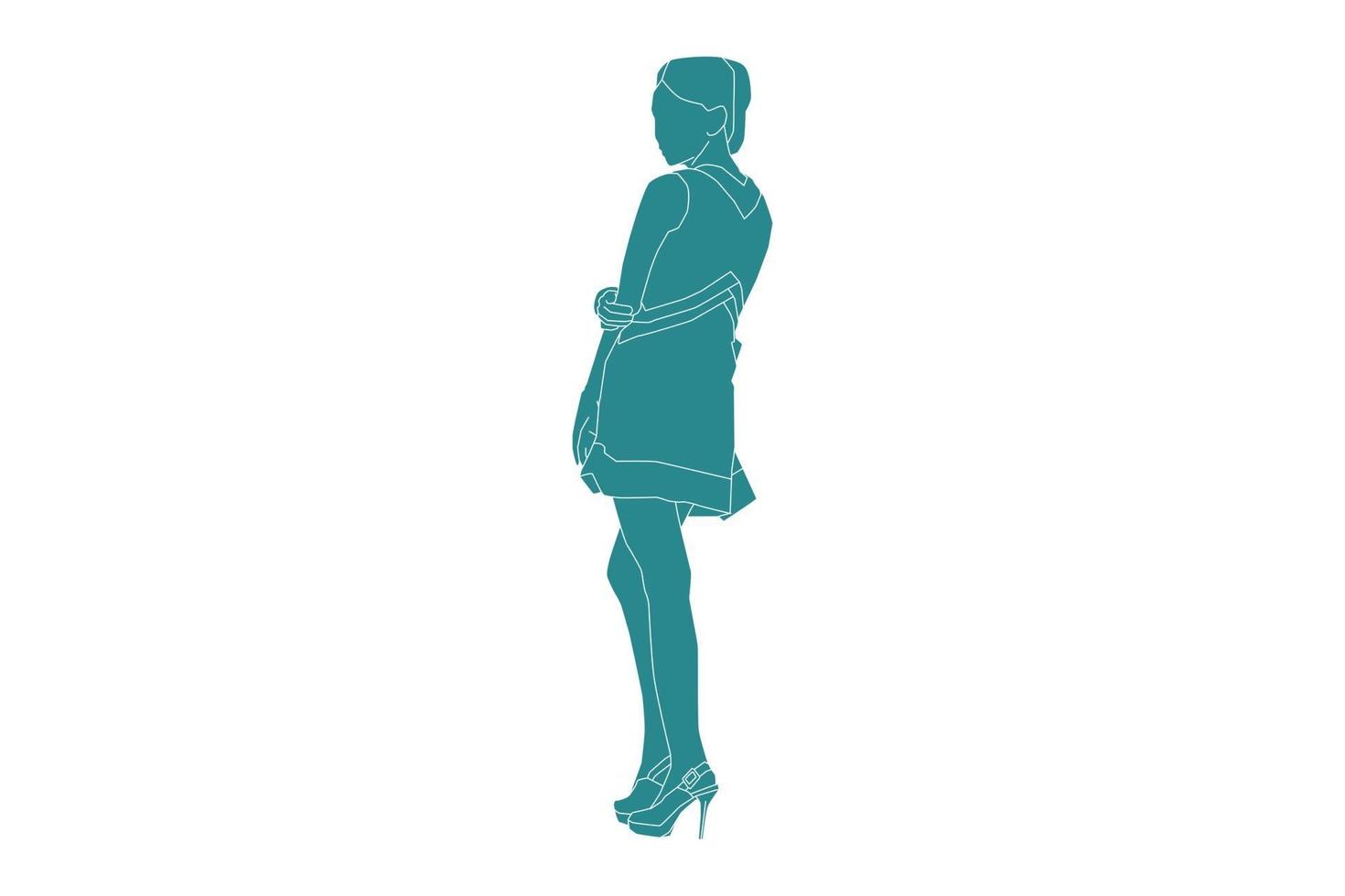 Vector illustration of elegant woman posing, Flat style with outline
