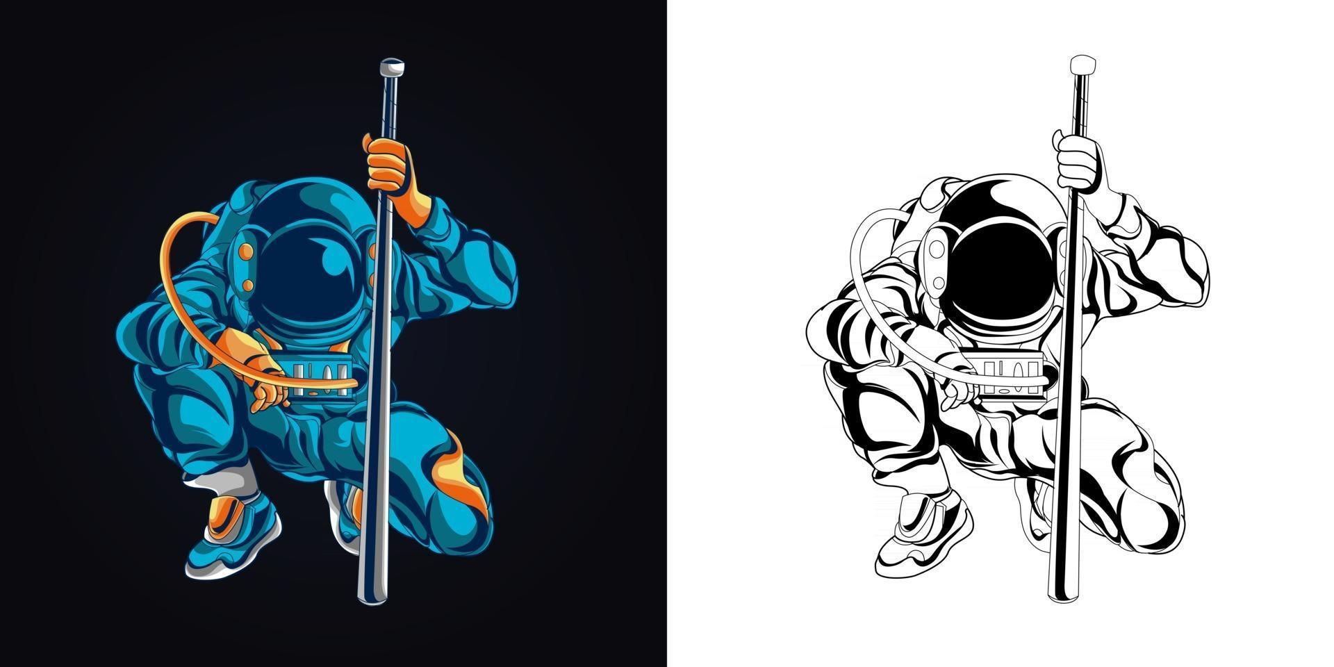 Ilustración de vector de logotipo de mascota de béisbol astronauta