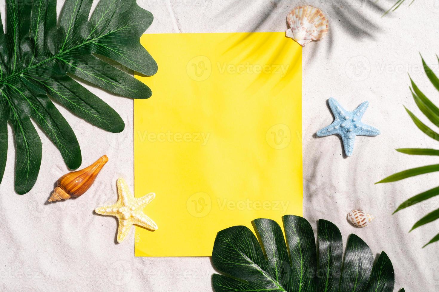 Summer background with blank yellow paper photo