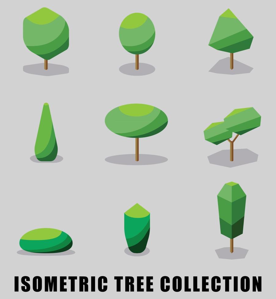 Collection of isometric tree and shrub flat design style. vector