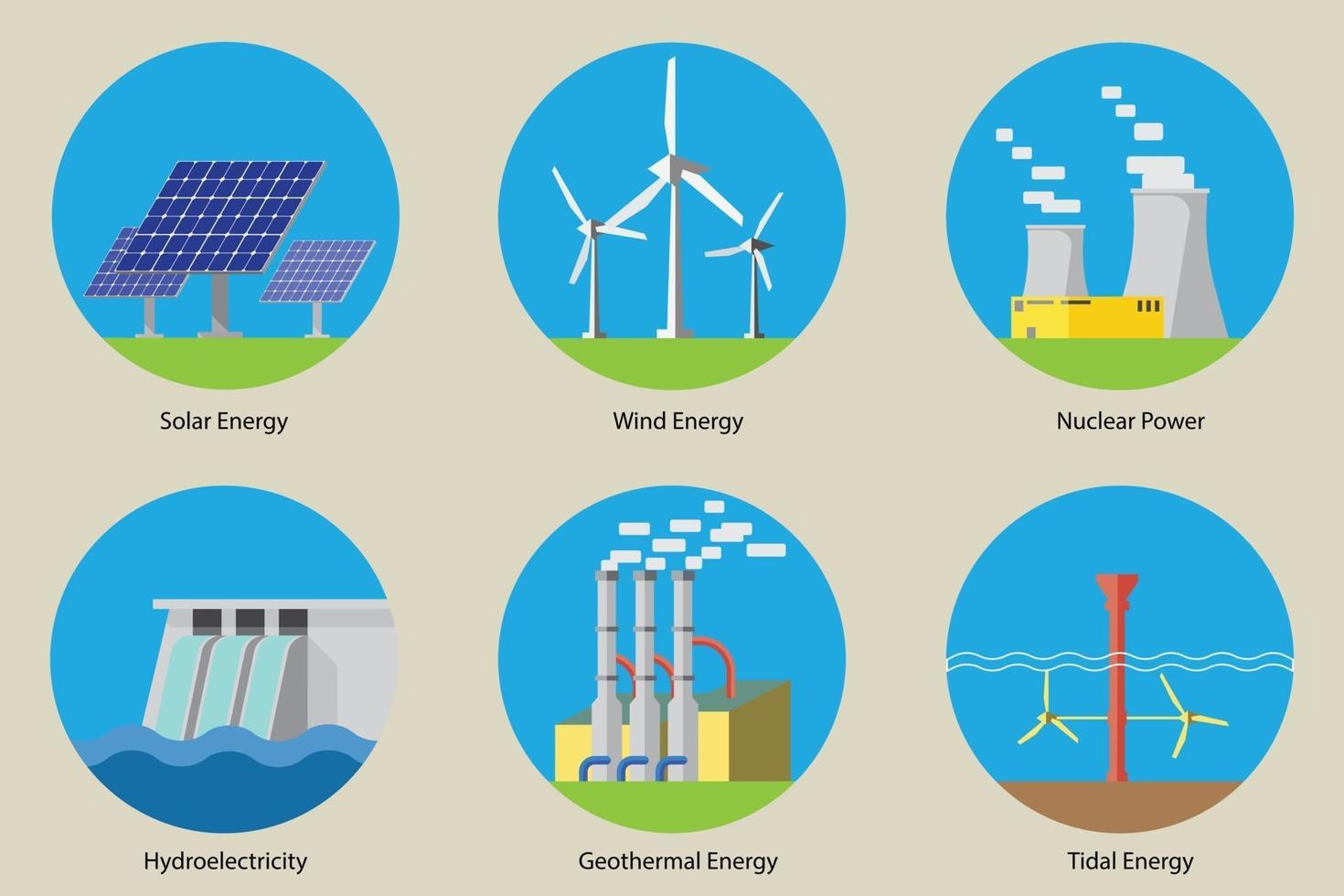 Set of Renewable energy icons flat design. vector