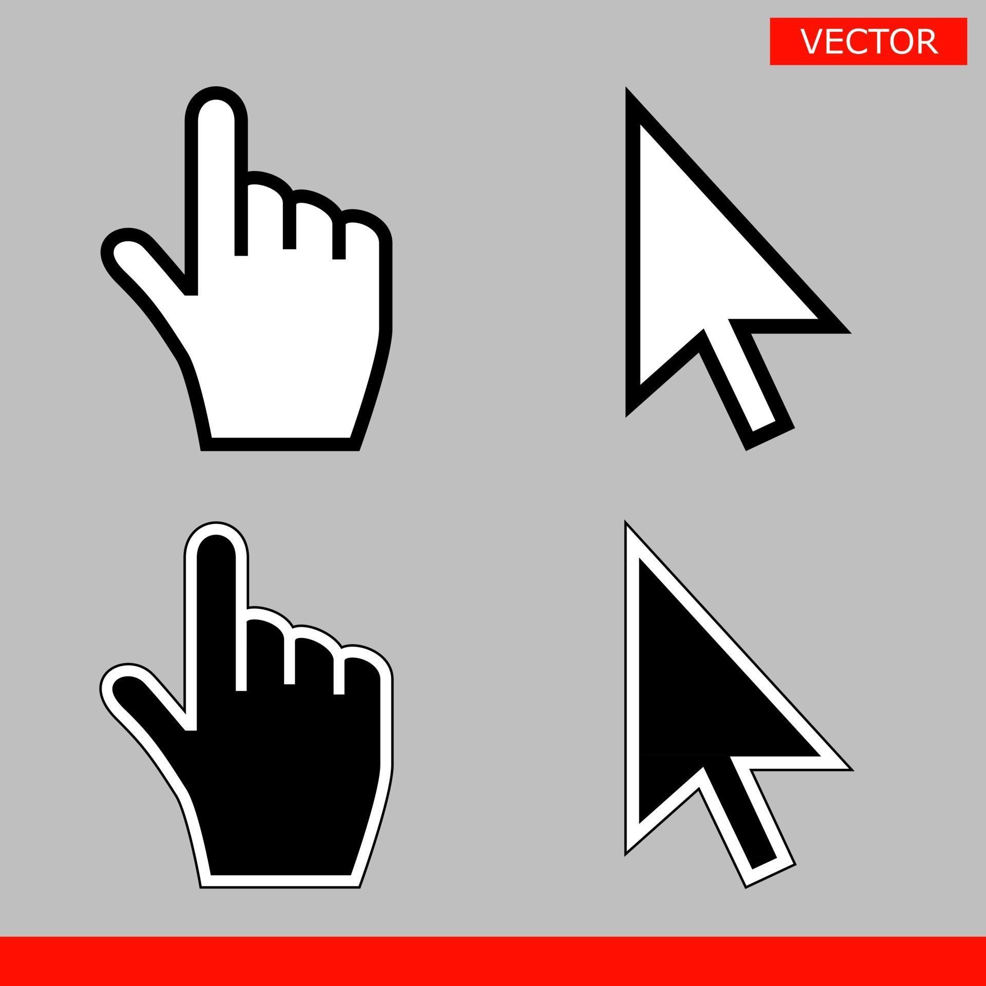 White and black arrow cursors and hand cursors icons signs flat style