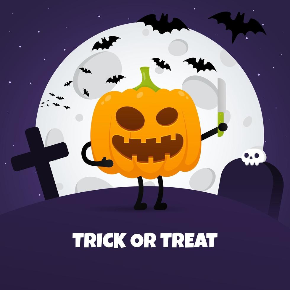 Happy halloween poster with pumpkin scary face expression grimace vector