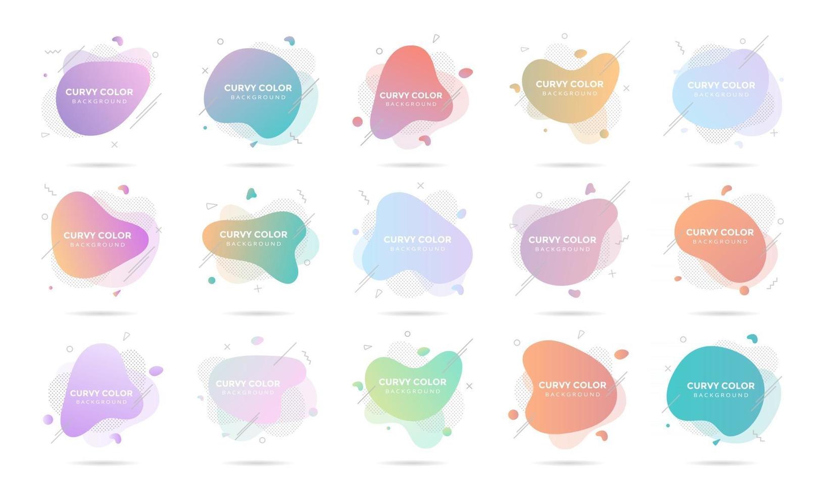 15 Modern liquid abstract element graphic gradient flat style design fluid pastel colors vector