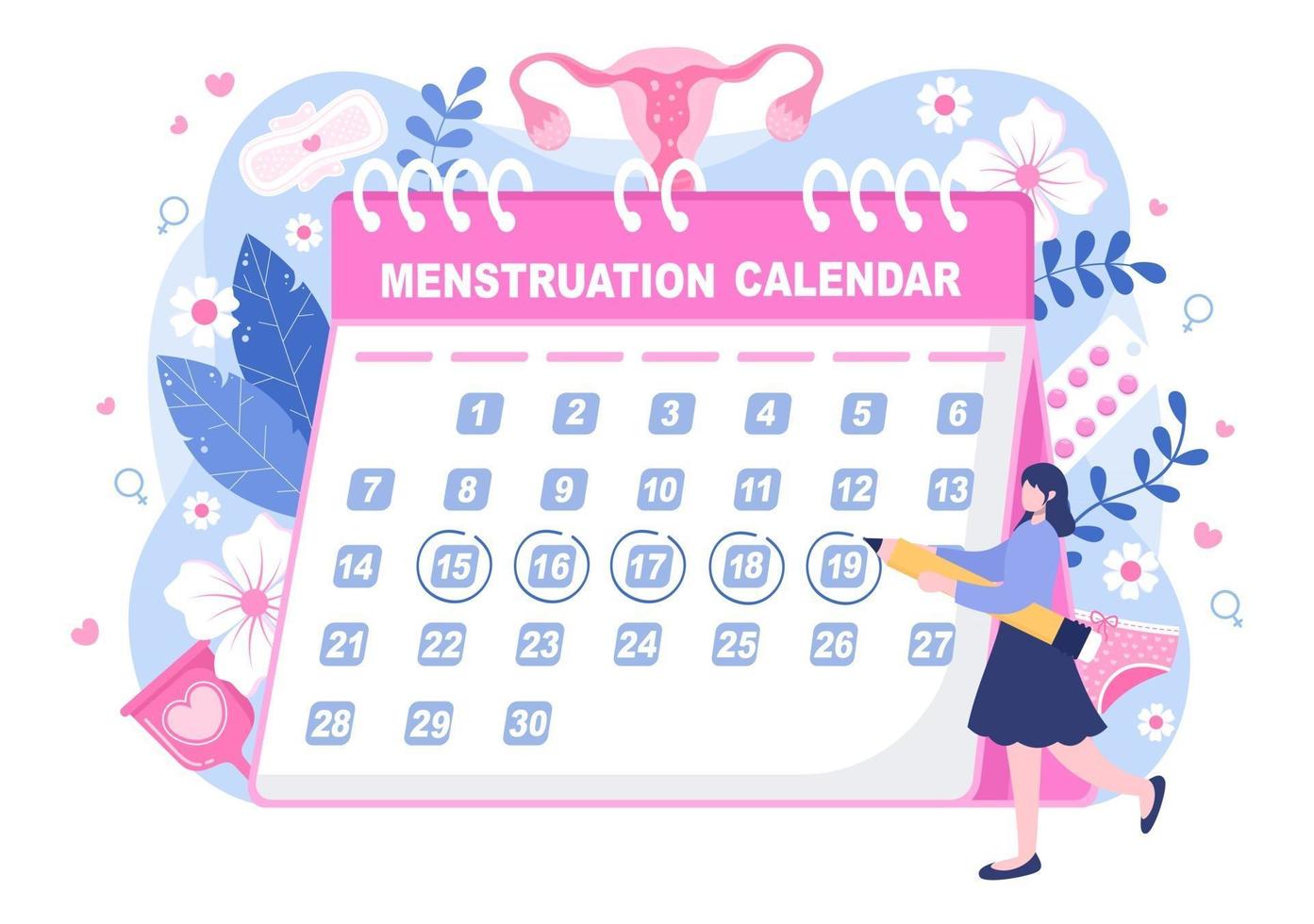 calendario del período de menstruación mujeres para verificar la fecha ilustración del ciclo vector