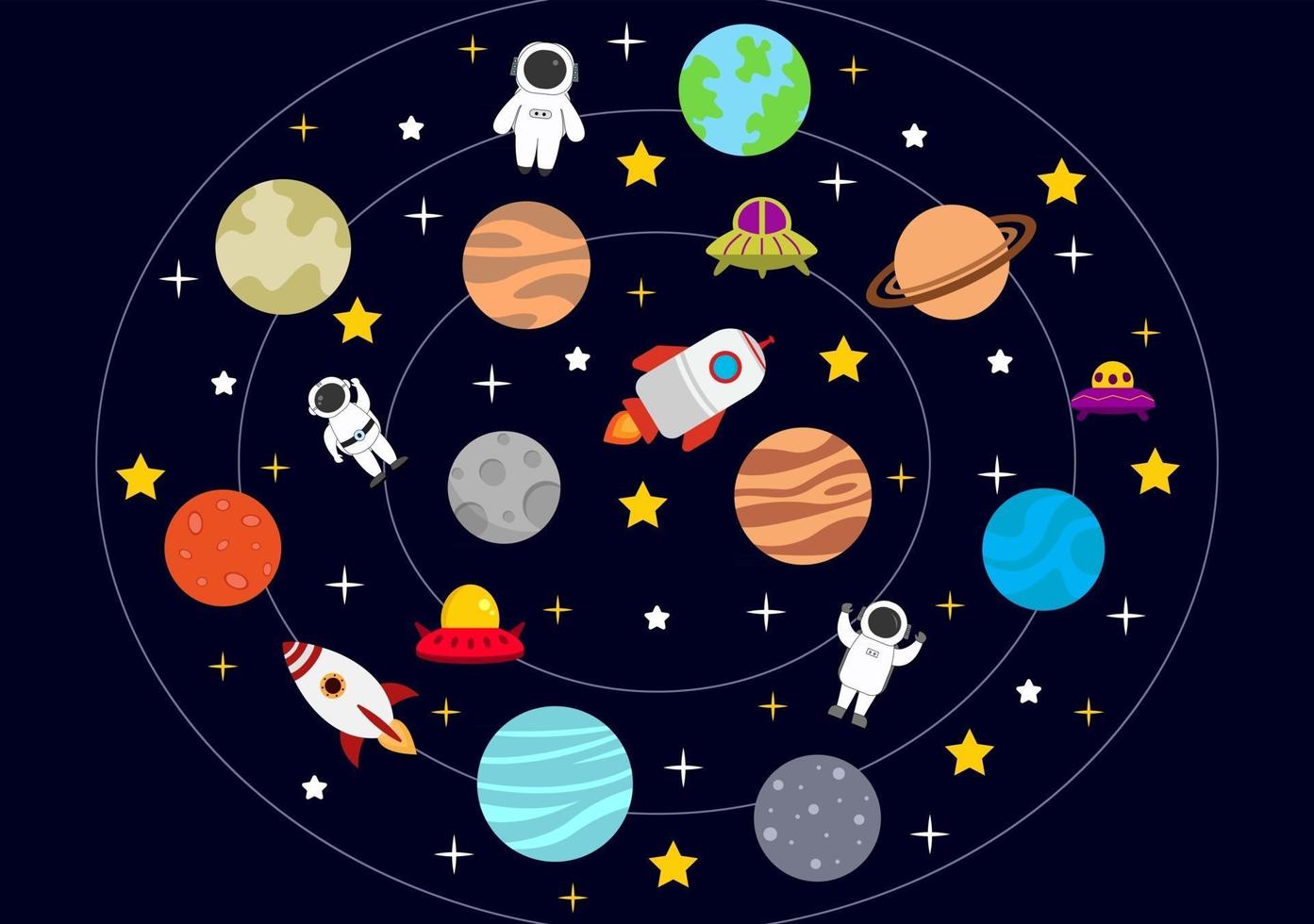 astronauta con ilustración de fondo de cohete para explorar en el espacio ultraterrestre vector