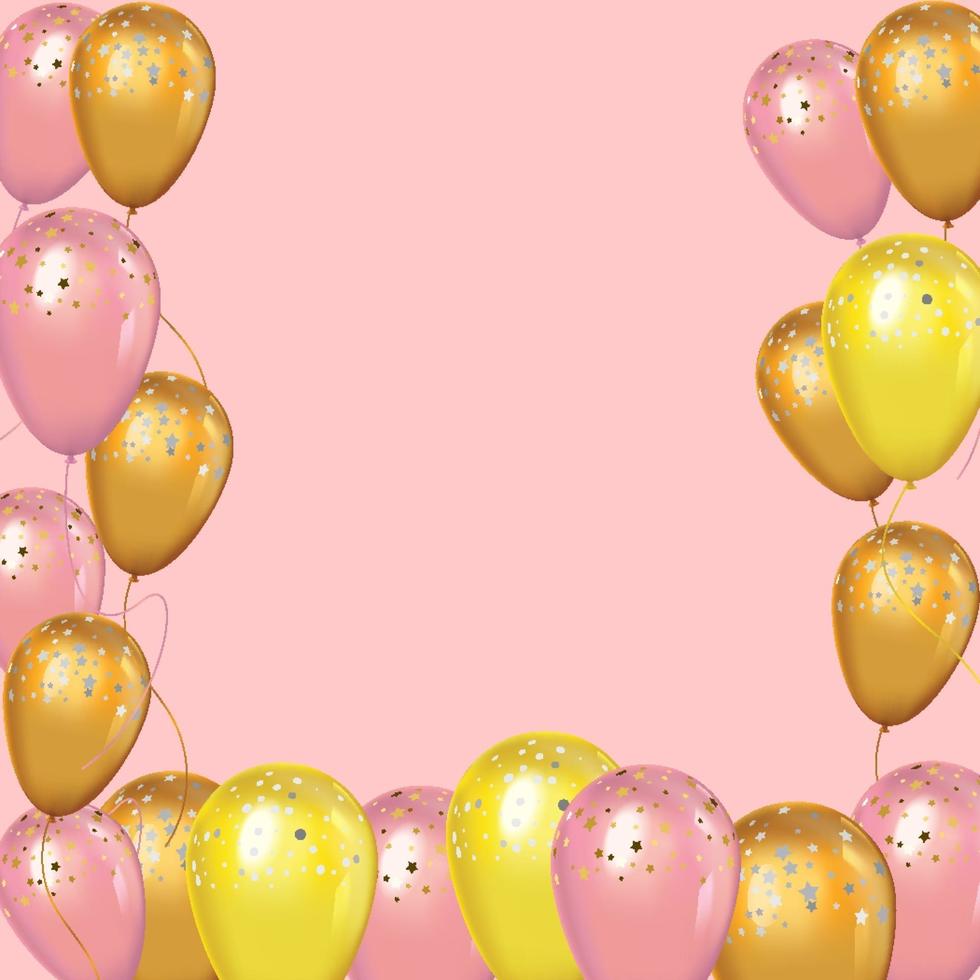 Globos de lujo dorado y rosa con confeti. vector