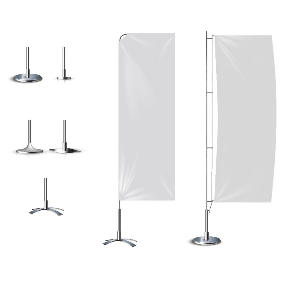 Realistic banner flag 3d mockup on white backdrop vector