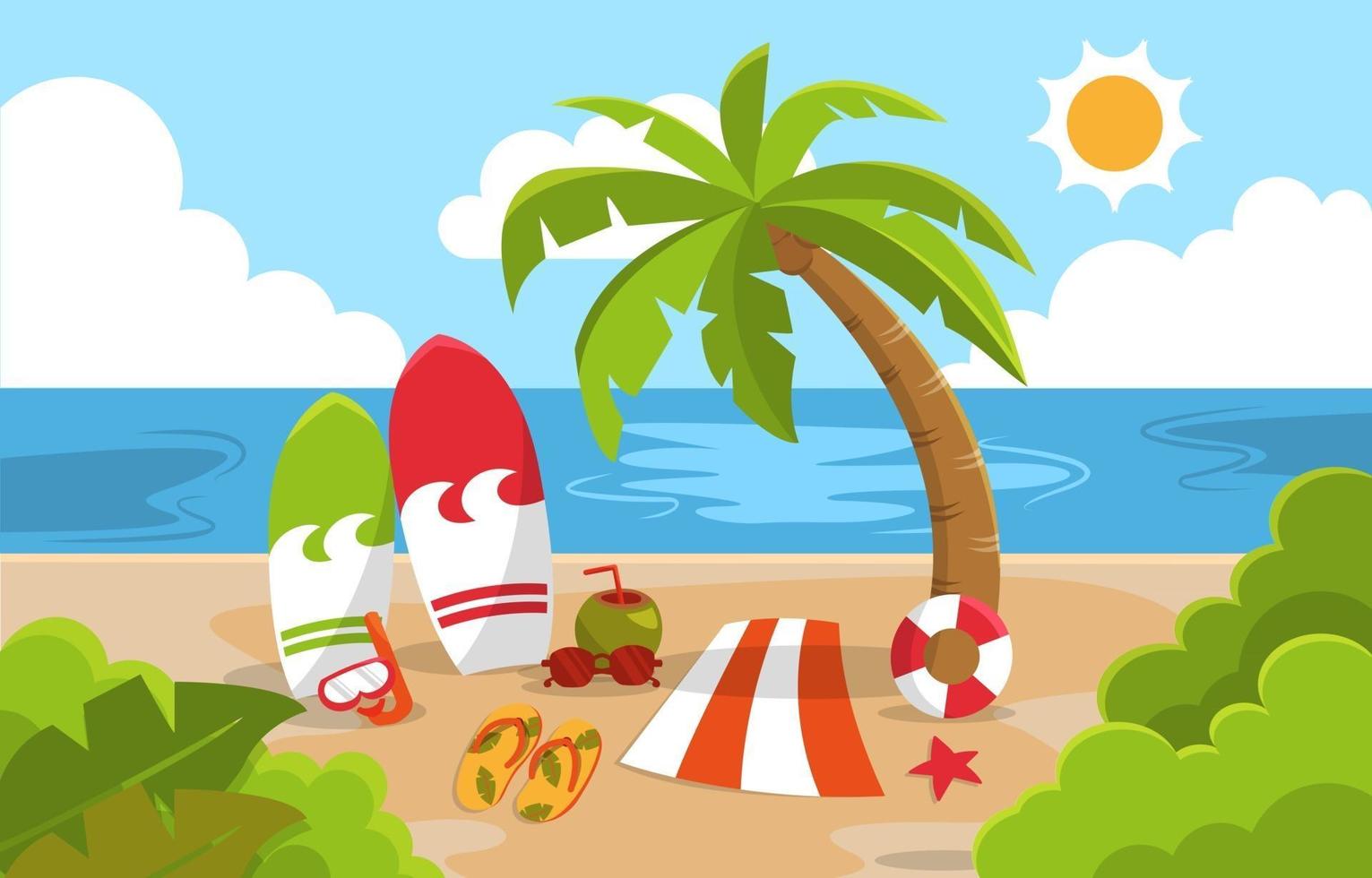 Beautiful Summer Beach Sea Nature Exotic Vacation Illustration 03 vector