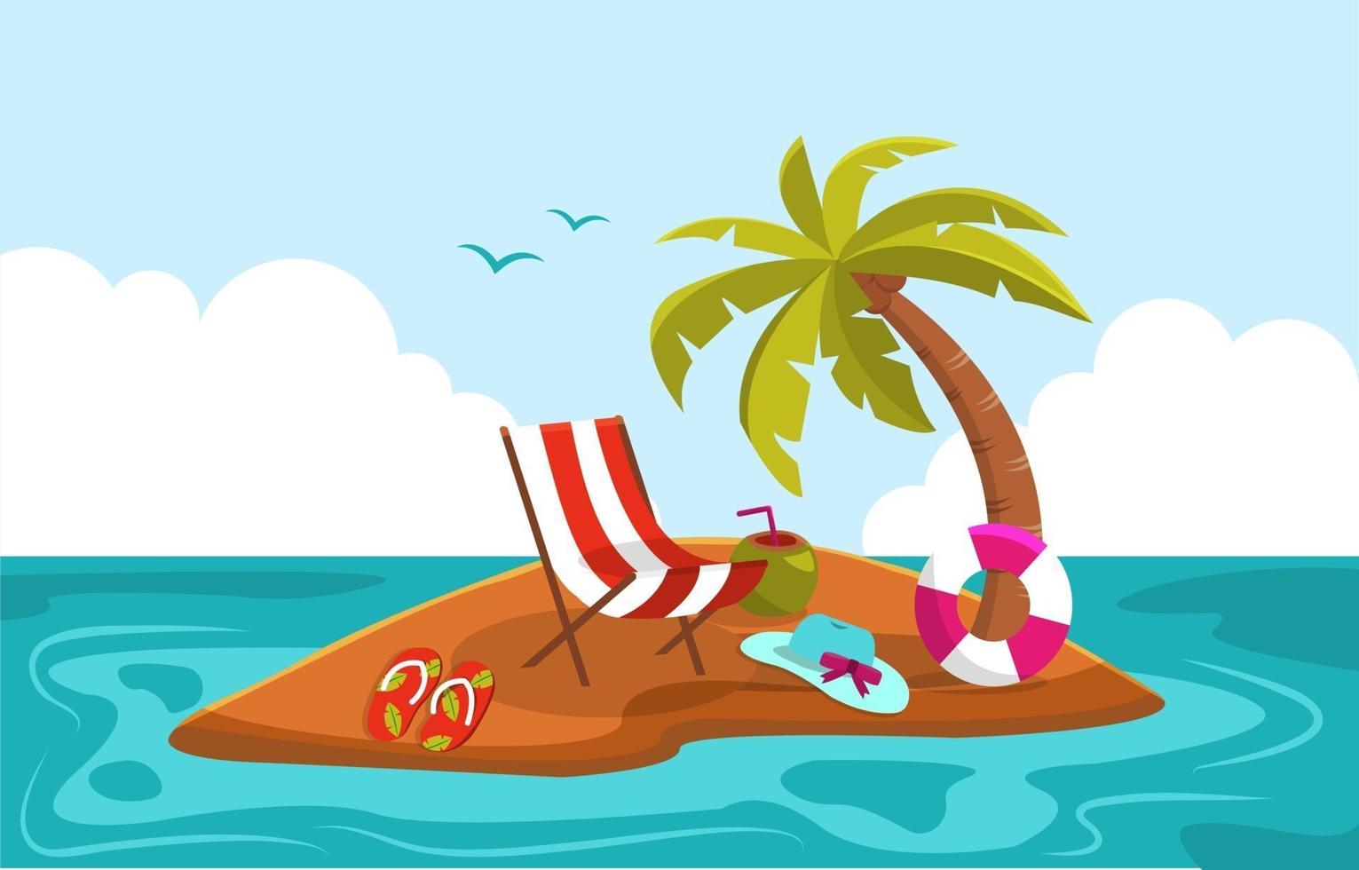 Beautiful Little Island Summer Beach Sea Nature Vacation Illustration 03 vector