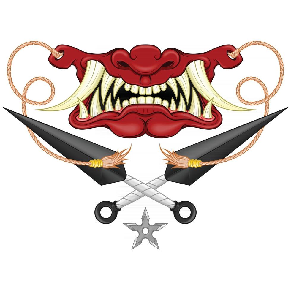 Vector design of japanese hannya mask with kunay, hannya mask from japanese folklore