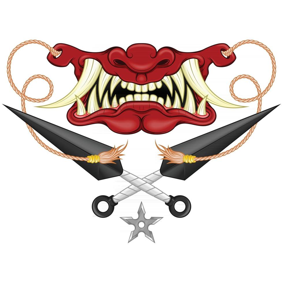 diseño vectorial de máscara japonesa hannya con kunay, máscara hannya del folclore japonés vector