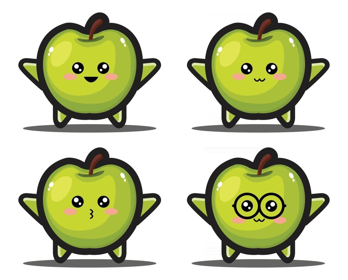 Cute green apple fruit kawaii design premium vector