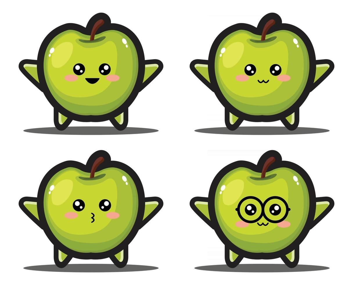 linda manzana verde fruta kawaii diseño premium vector