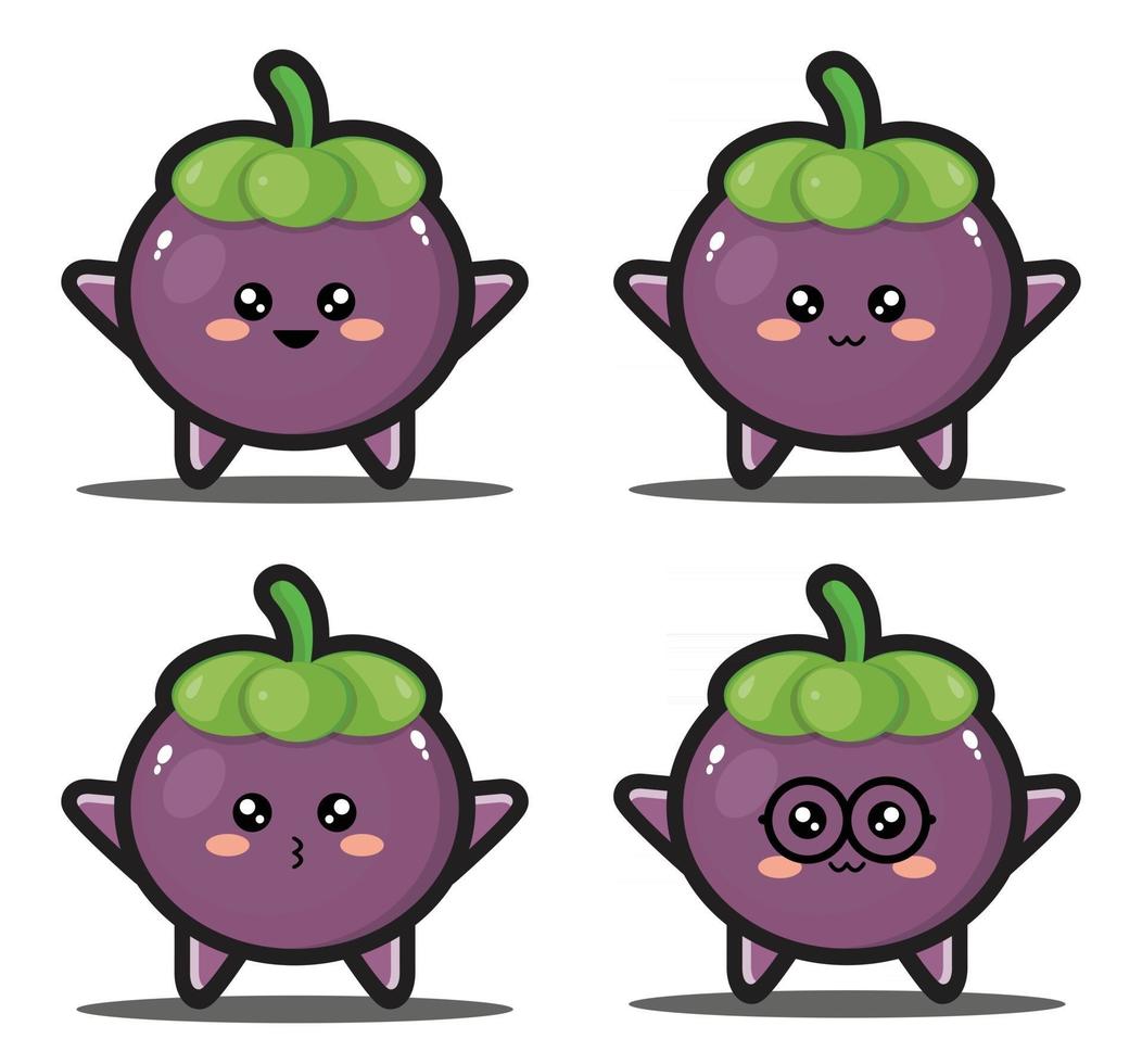 Cute cartoon purple fruit kawaii design premium vector