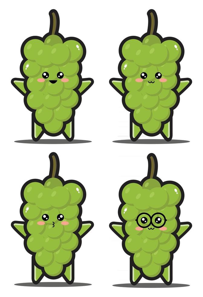 Cute dibujos animados uvas verdes diseño kawaii premium vector